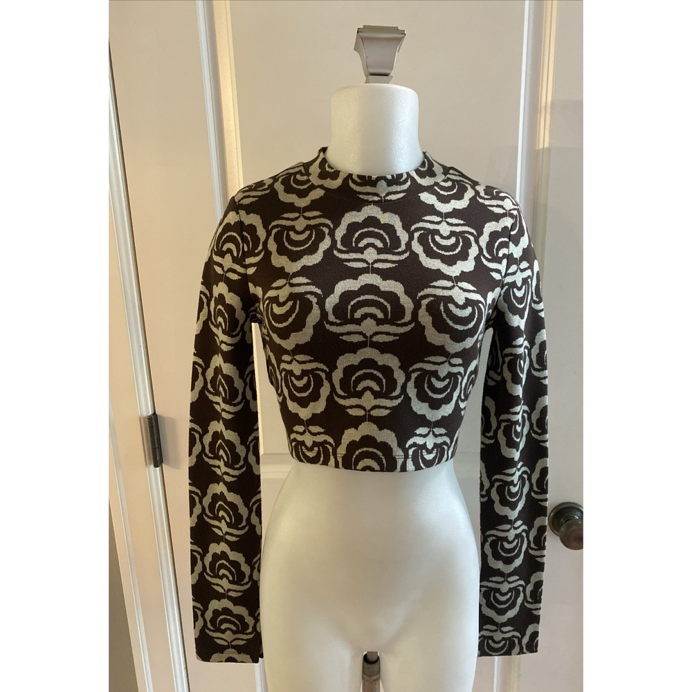 Damson Madder Denim Open Back Mock Neck Lace Up Top Brown Crop Size 10 - Picture 2 of 12